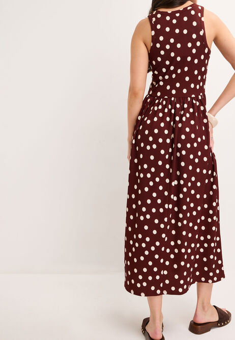 Womens Chocolate Brown Polka Dot Textured Dress