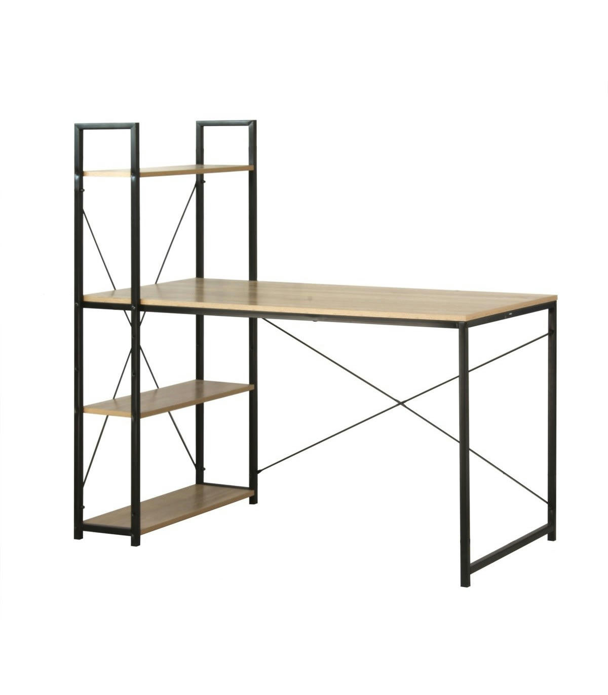 - Bureau L120cm avec 4 étagères style industriel - Marron