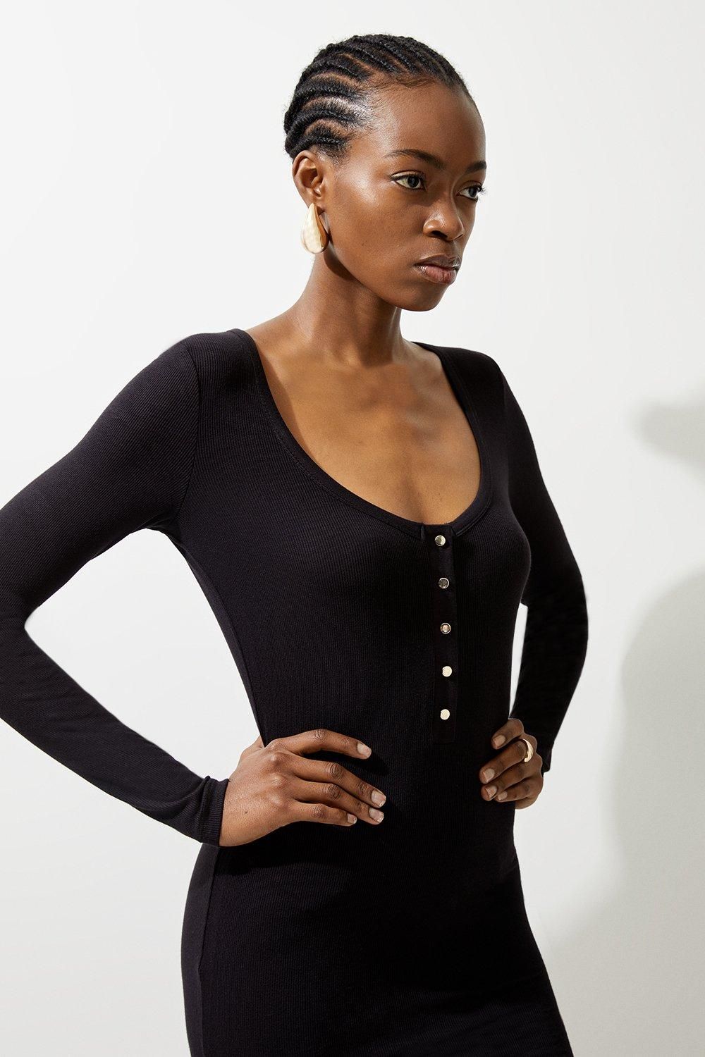 KarenMillen Lux Viscose Rib Jersey Scoop Neck Mini Dress