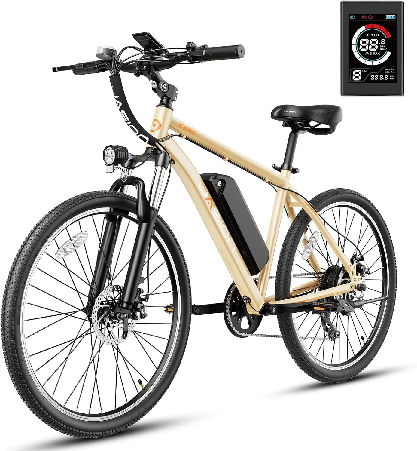 EB5 Electric Bike for Adults with Peak 500W Brushless Motor, 40Miles 20MPH Commuting Electric Mountain Bike with 360Wh Removable Battery, 7-Speed, 26 Tires and Front Fork Suspension(Khaki/Standard)