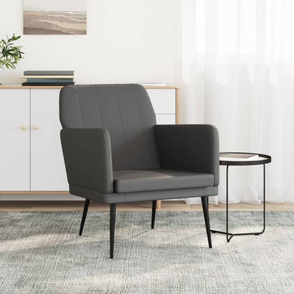 Fotel Wypoczynkowy Szary Ekoskóra Tapicerowany Do Salonu Pokoju 61x78x80 cm