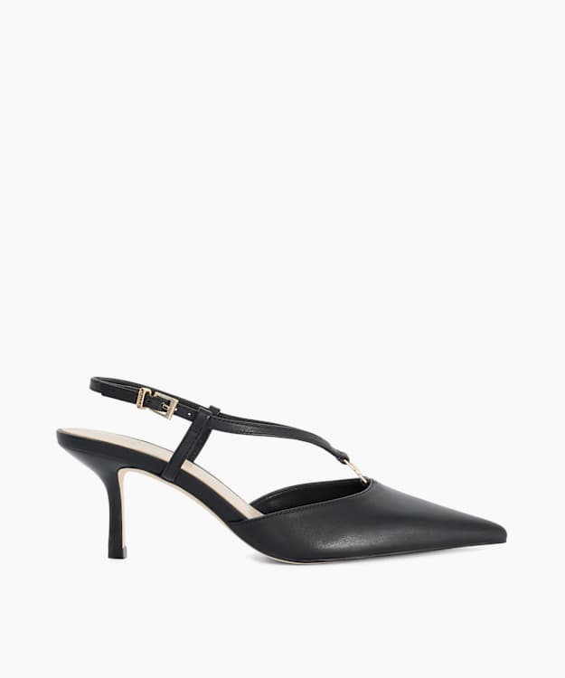Clarrisa Black - Leather Pointed-Toe Court Shoes