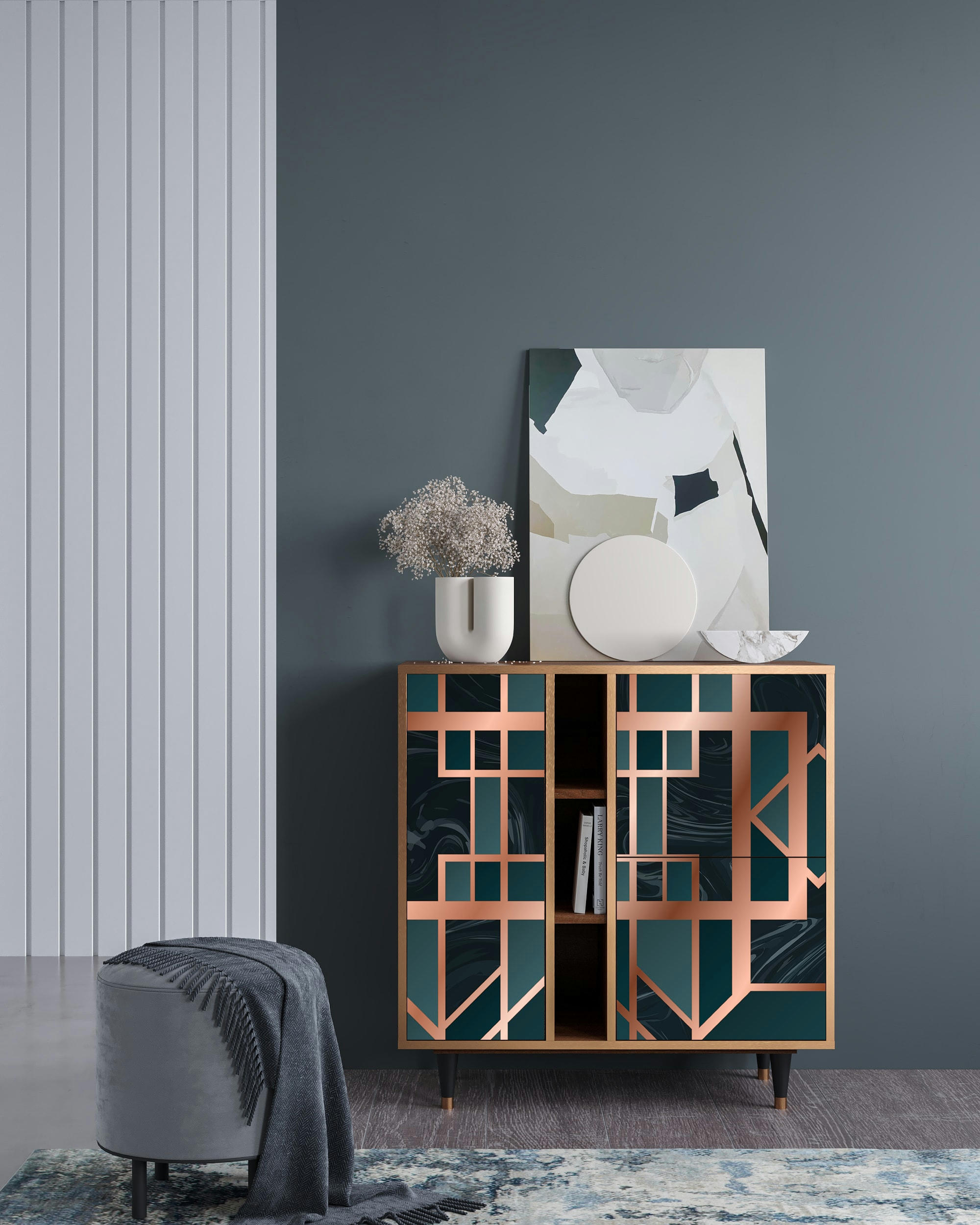 EMERALD METRO - Buffet  bleu-vert 3 portes L 94 cm