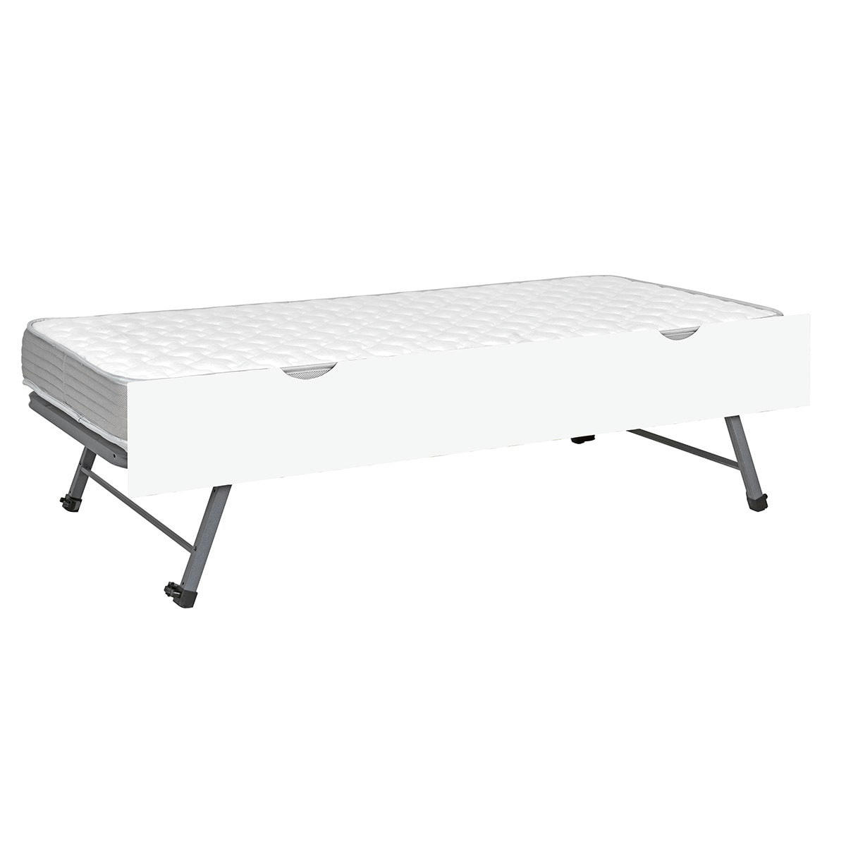 KALA - Ensemble sommier gigogne avec façade 90x200 cm effet bois blanc