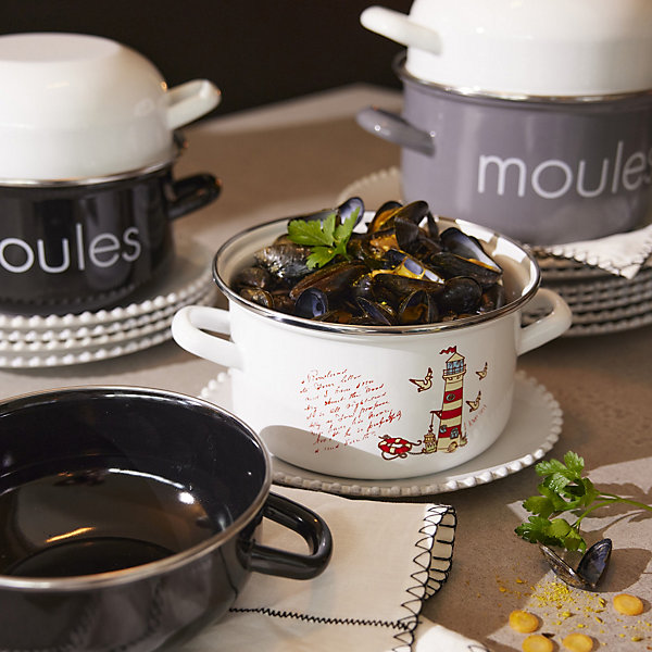 Marmite a moule BAUMALU 20 cm - Décor phares - Couvercle noir - Blanc