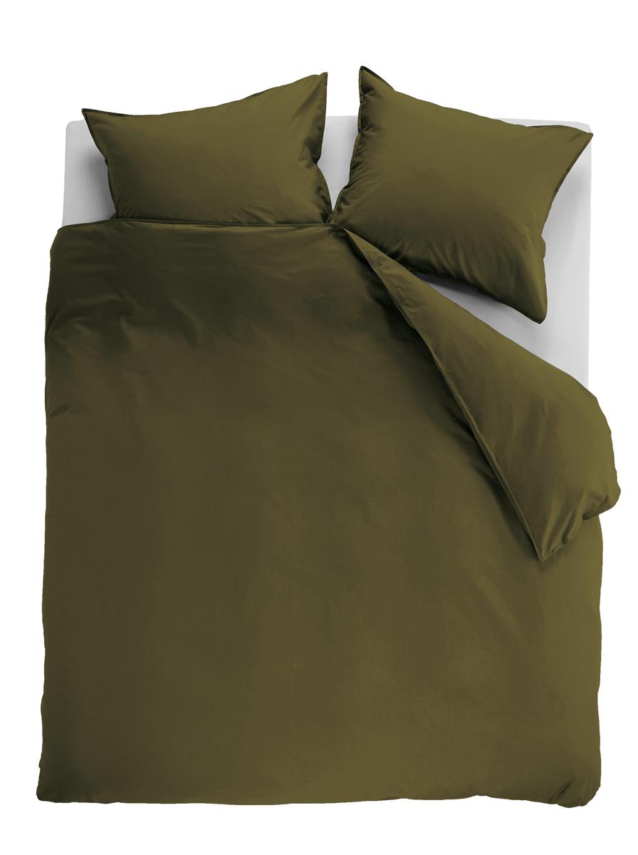 Ambiante Cotton Uni dekbedovertrek - Effen - Lits-Jumeaux - 240x200/220 cm - Olijfgroen