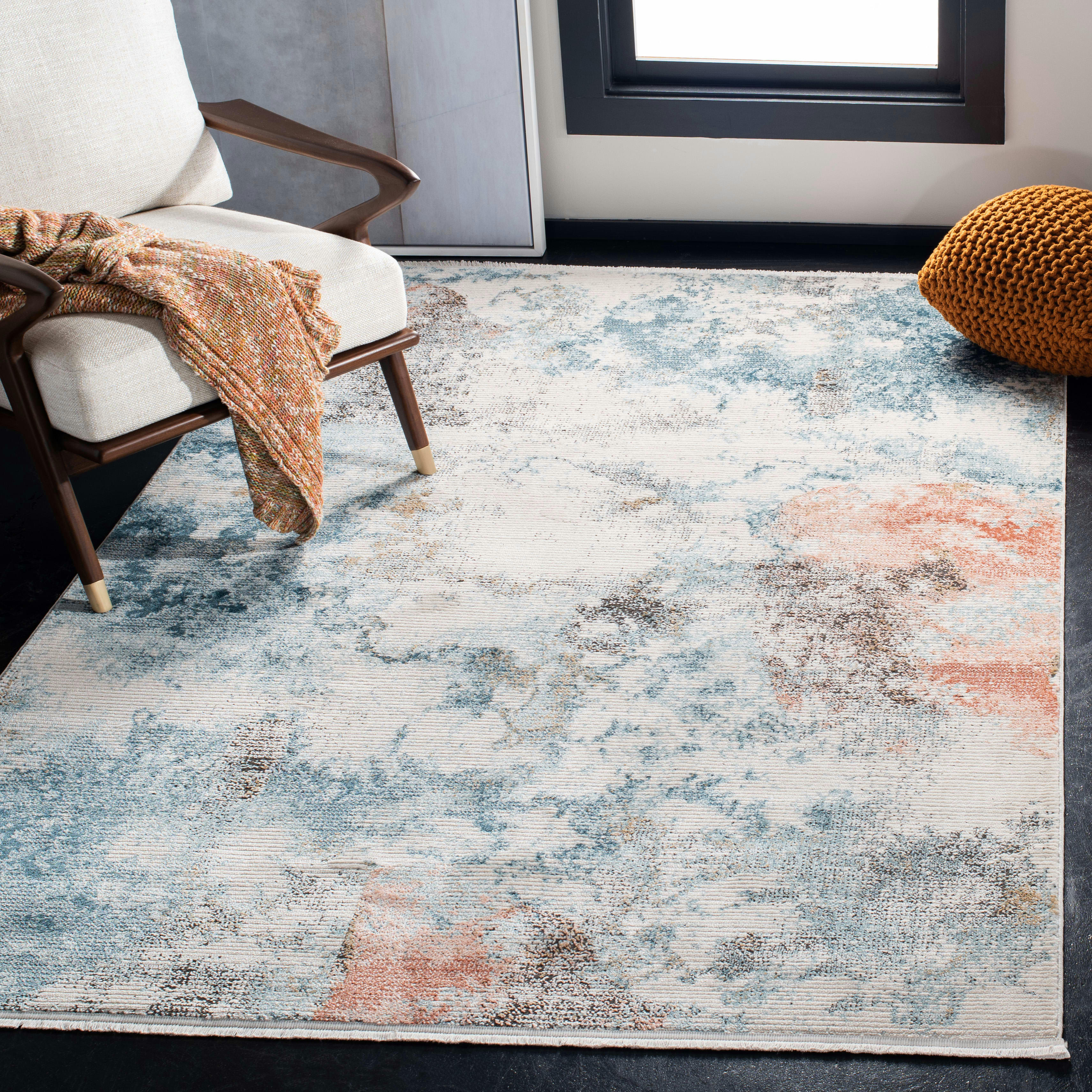 SHIVAN - Tapis de salon interieur en bleu & ivoire, 183 x 274 cm