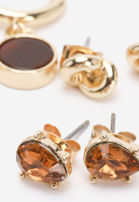 Womens Gold 6pk Gem & Knot Stud Earrings