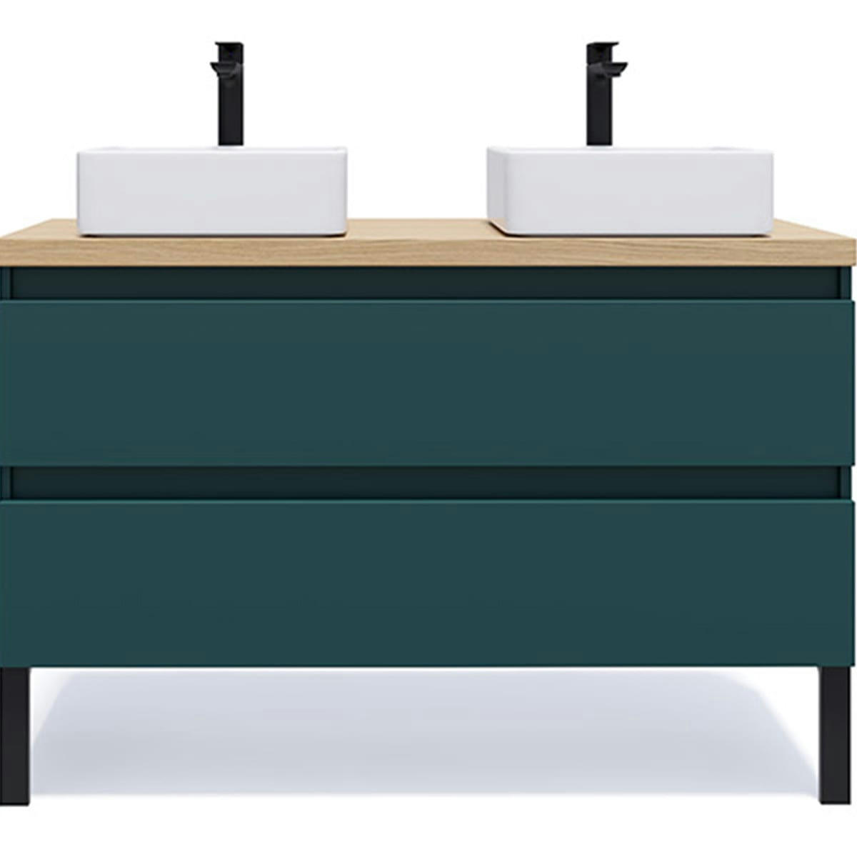 HUDSON - Meuble salle de bain 2 vasques posées 120cm 2 tiroirs Bleu