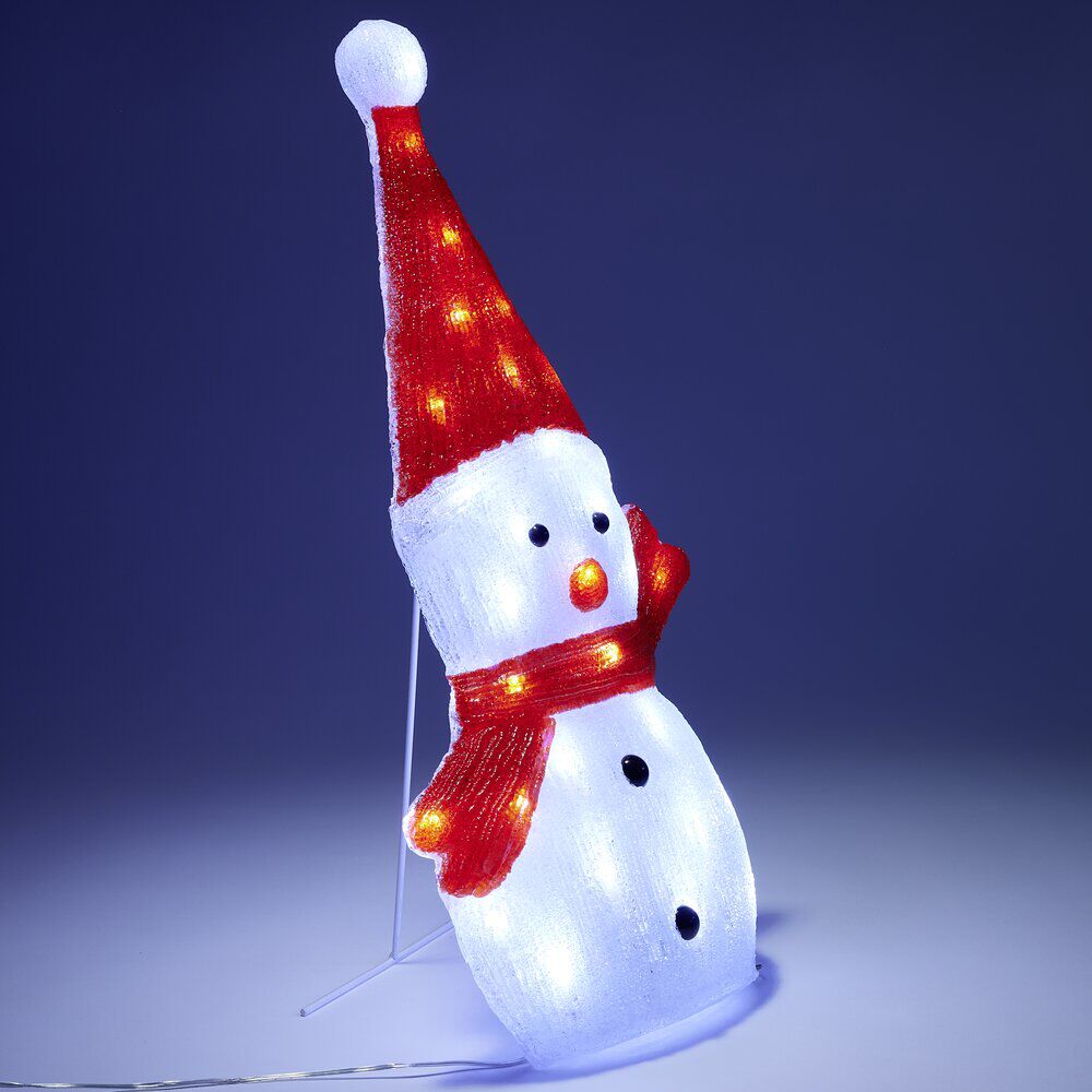 Bonhomme de neige 2D lumineux 30LED acrylique rouge et blanc H52cm