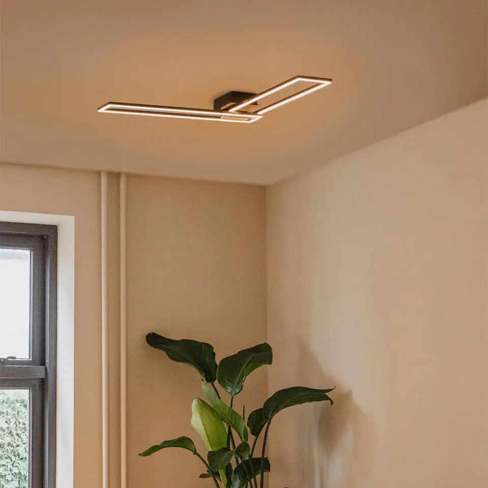 Qazqa plafondlamp plazas zwart ge?ntegreerde led