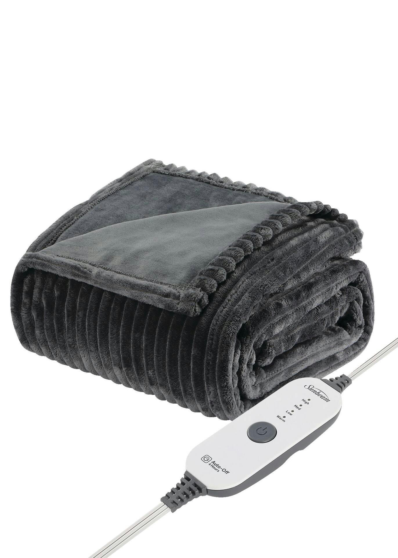 Sunbeam Textured Velvet Heated Throw, Dark Shadow