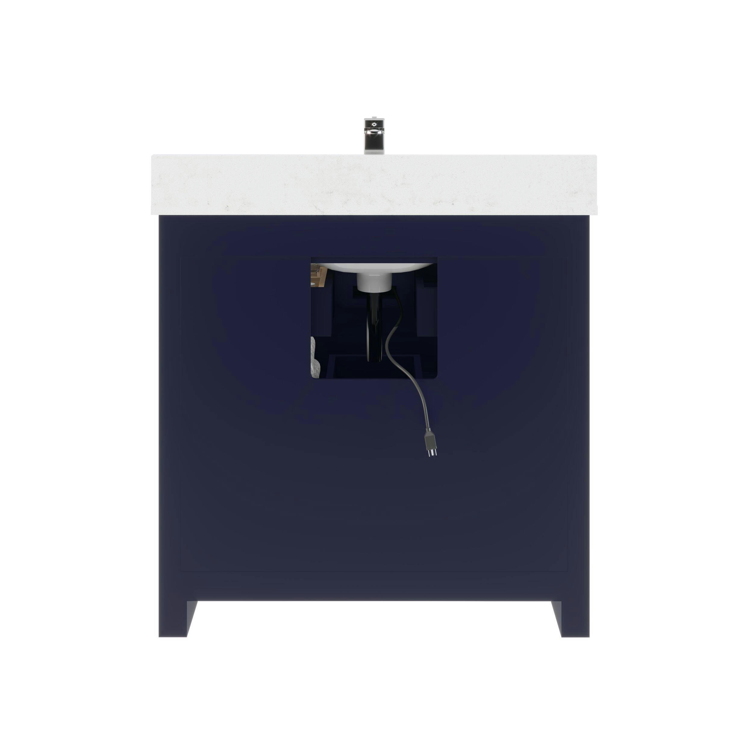 Urban Bathe Rio II Undermount Single Sink Stone Top Bathroom Vanity with Drawer Organizer, Navy Blue, 36-in