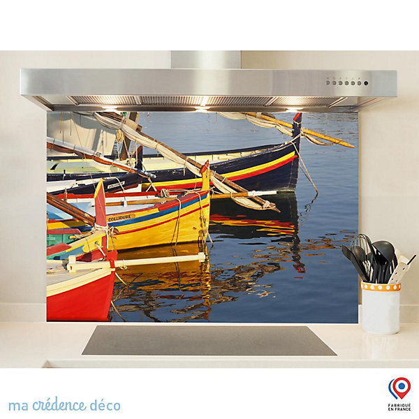 Crédence cuisine fond de hotte Pyrénées-Orientales, port de collioure - L Verre trempé x H 90 cm - MaCrédenceDéco
