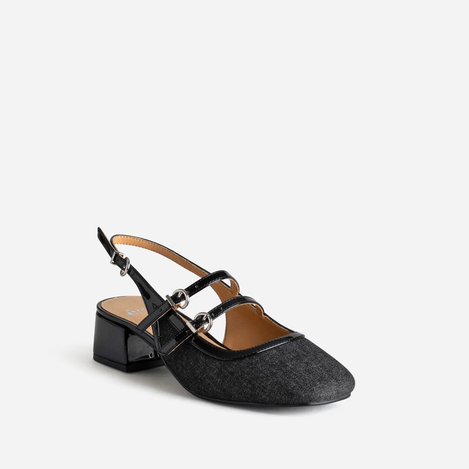 Babies slingback noire denim bi-matière