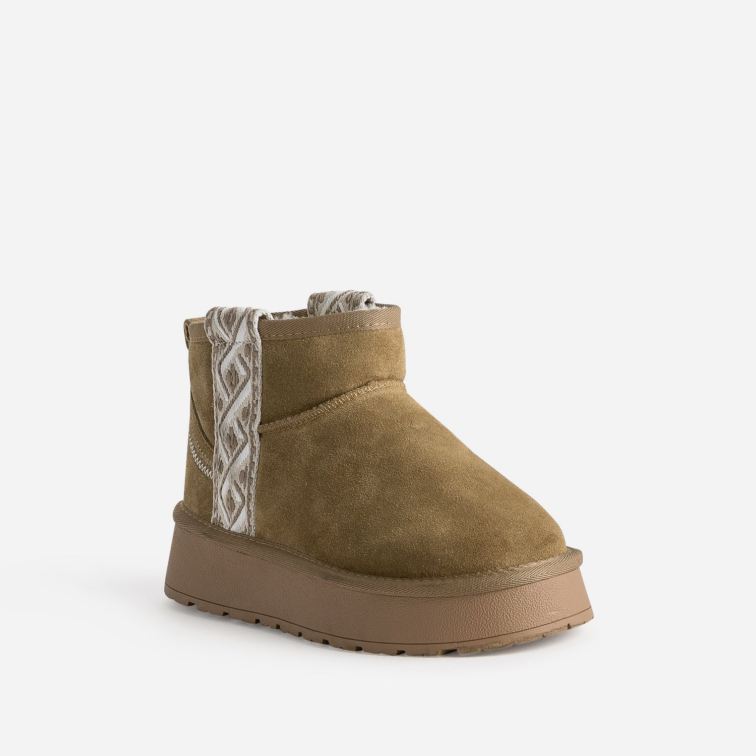 Boots camel cuir velours fourré à plateforme
