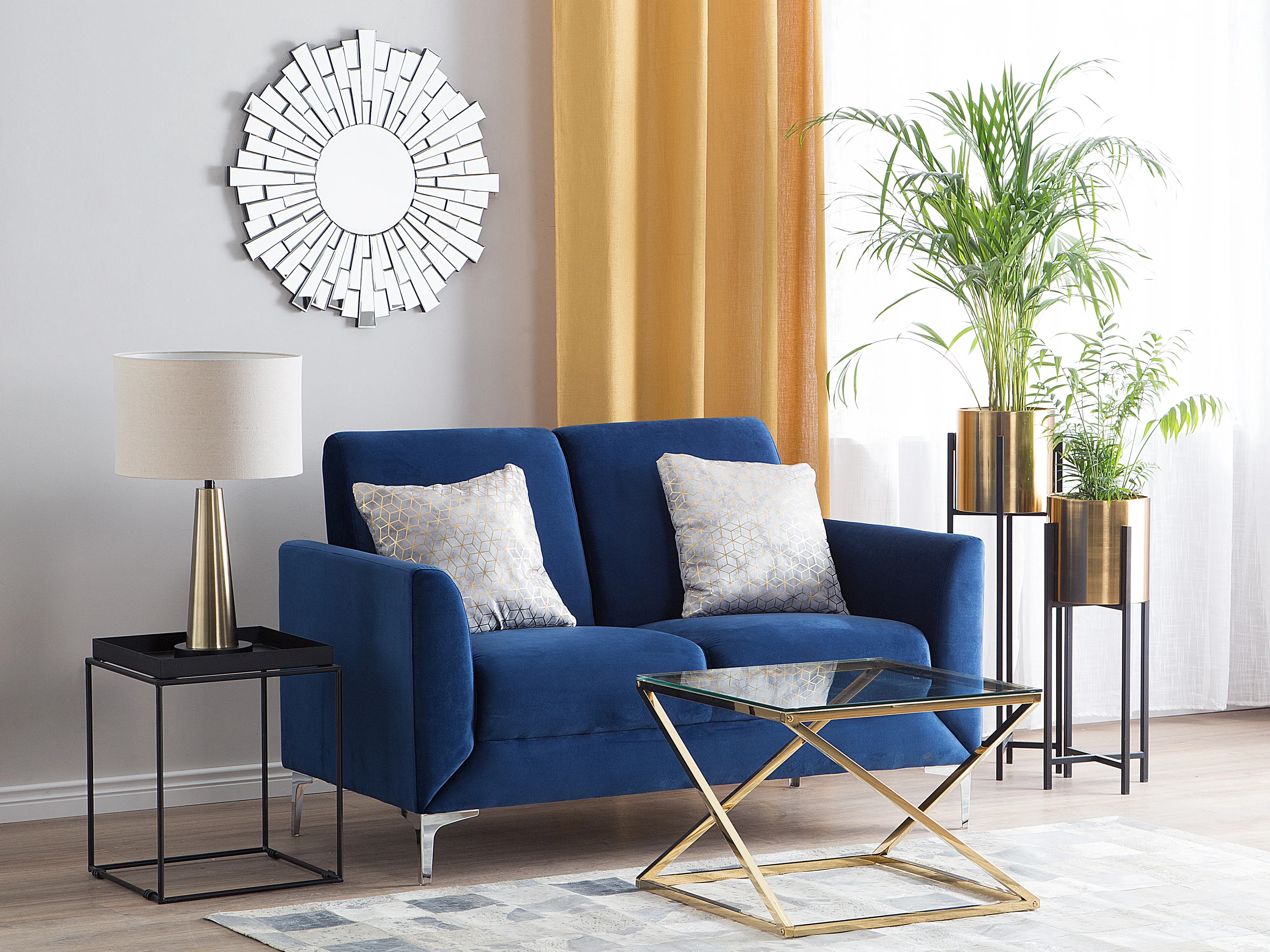 Sofa 2 Seater FENES Velvet Navy Blue