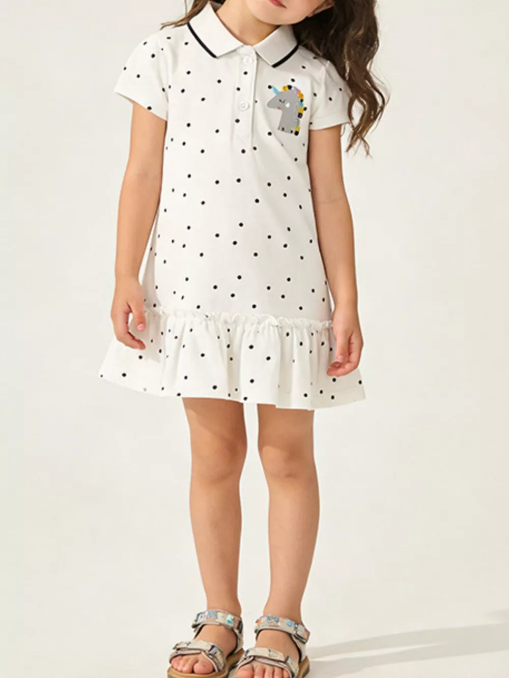 Children's Unicorn Polka Dot Ruffle Hem Dress