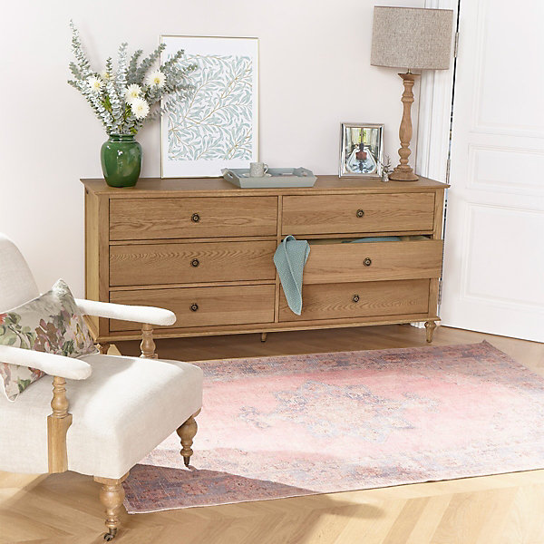 OLIVIACommode Shabby chic en chêne, 6 tiroirs
