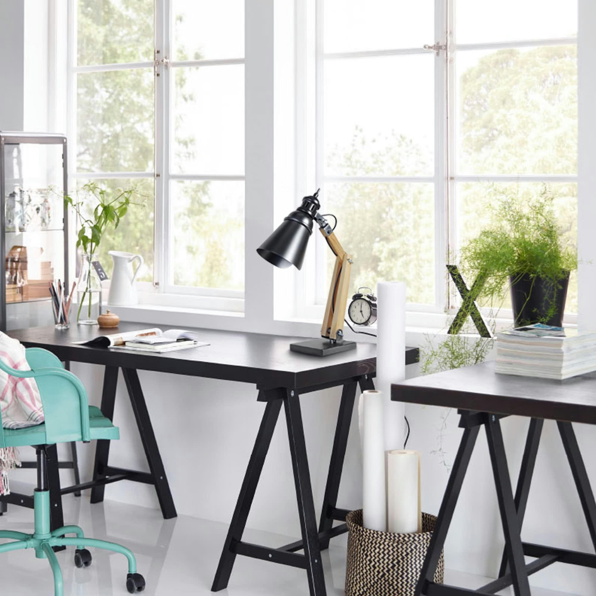 IRON - Lampe de bureau bois naturel  et anthracite