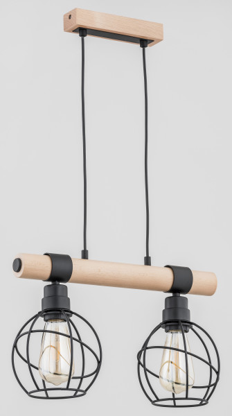 Lampa wisząca jasne drewno-czarna FIBIA 2xE27x15W wym: 90x43x15 cm Alfa