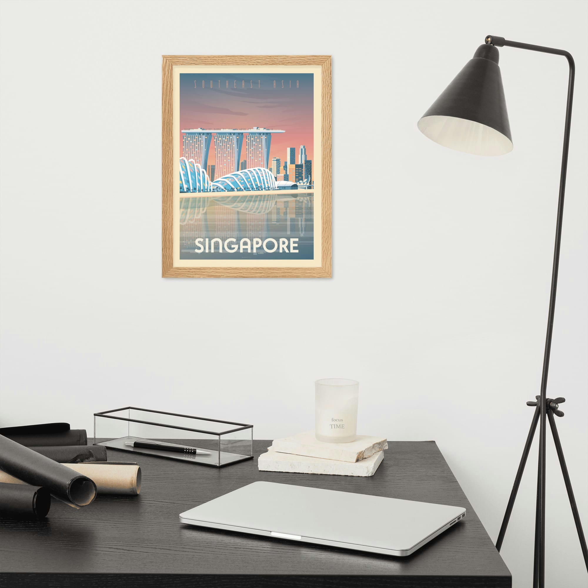 - Affiche Singapour Asie avec Cadre (Bois) 21x29,7 cm