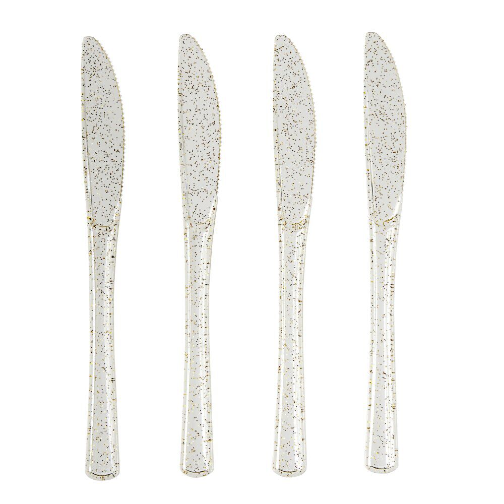 Couteau plastique réutilisable x4 pailleté doré L17cm