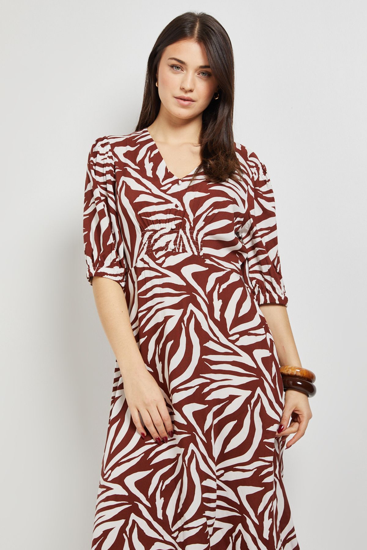 Dorothy Perkins Zebra Shirred Empire Seam Puff Sleeve Midi Dress