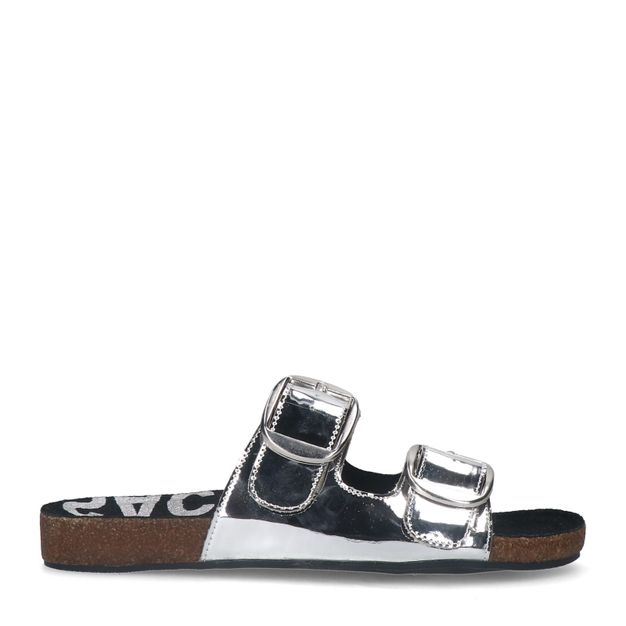 Zilveren metallic sandalen met gespen