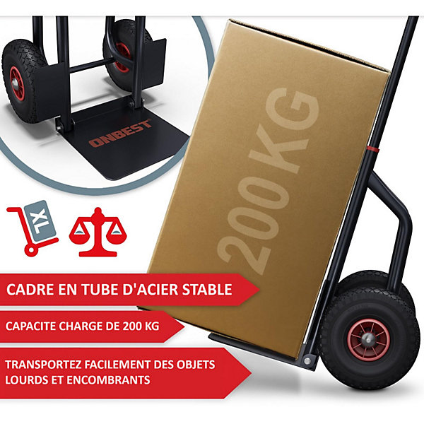 Diable pliable Chariot de transport charge max.200kg Hauteur réglable