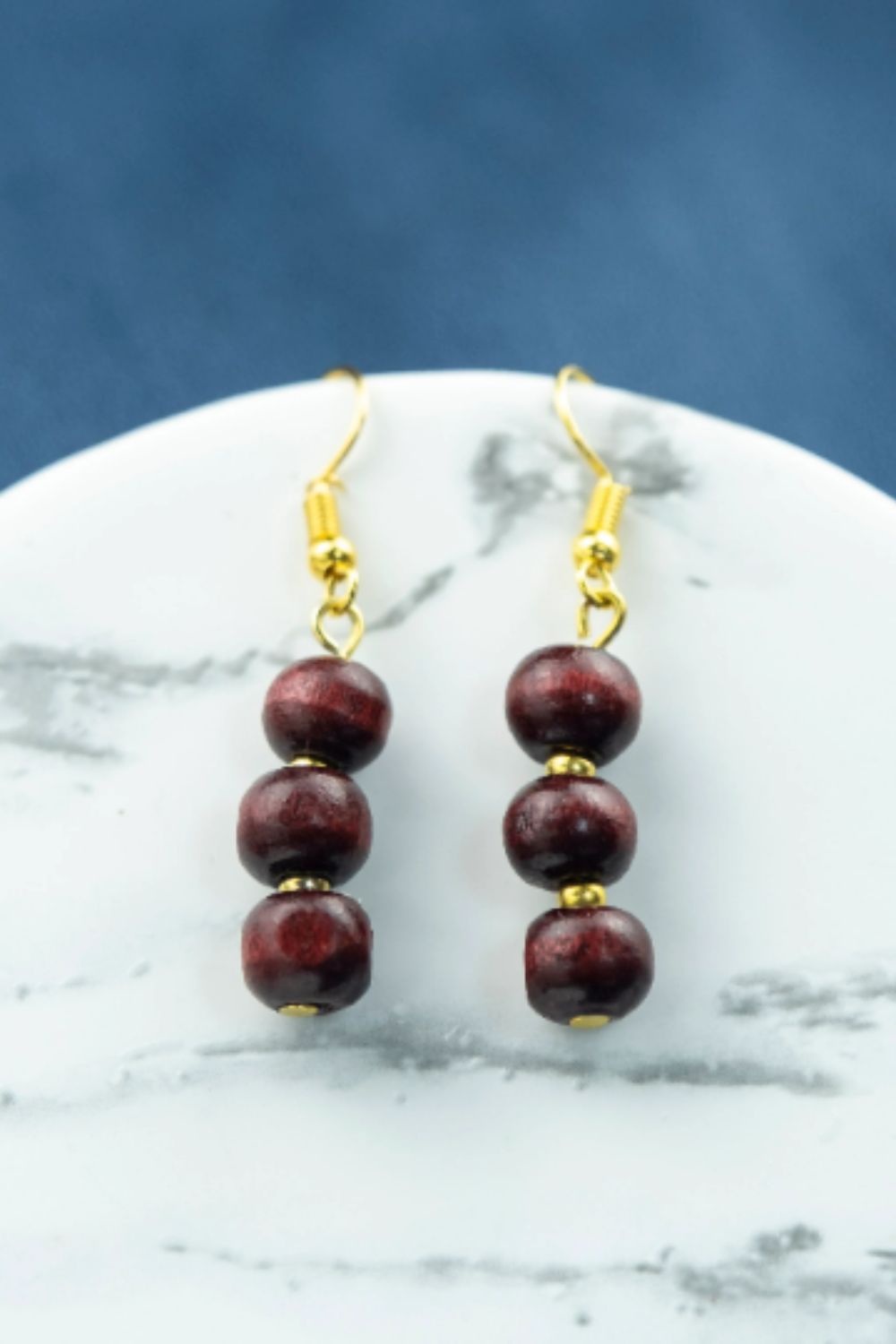 The Colourful Aura Three Red Sandalwood Pearl Drop Dangle Earrings