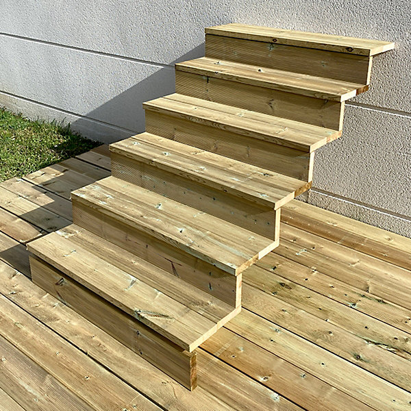 BERLIN Escalier extérieur bois 6 marches H 105cm L-100cm - avec contre marche