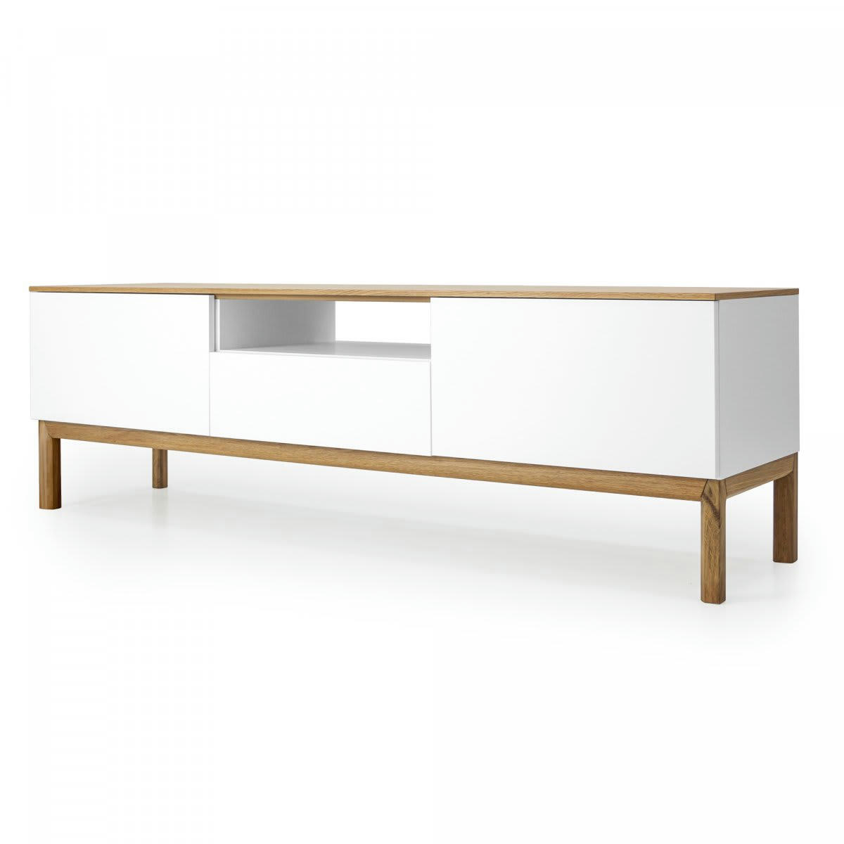 PAPILO - Meuble TV scandinave 179cm en bois naturel et blanc