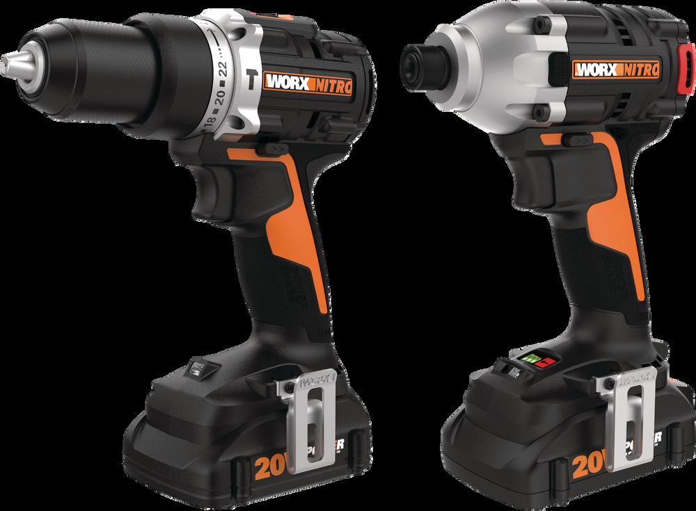 WORX WX971L Nitro 20V Lithium Ion Brushless Cordless Hammer Drill & Impact Driver Combo Kit