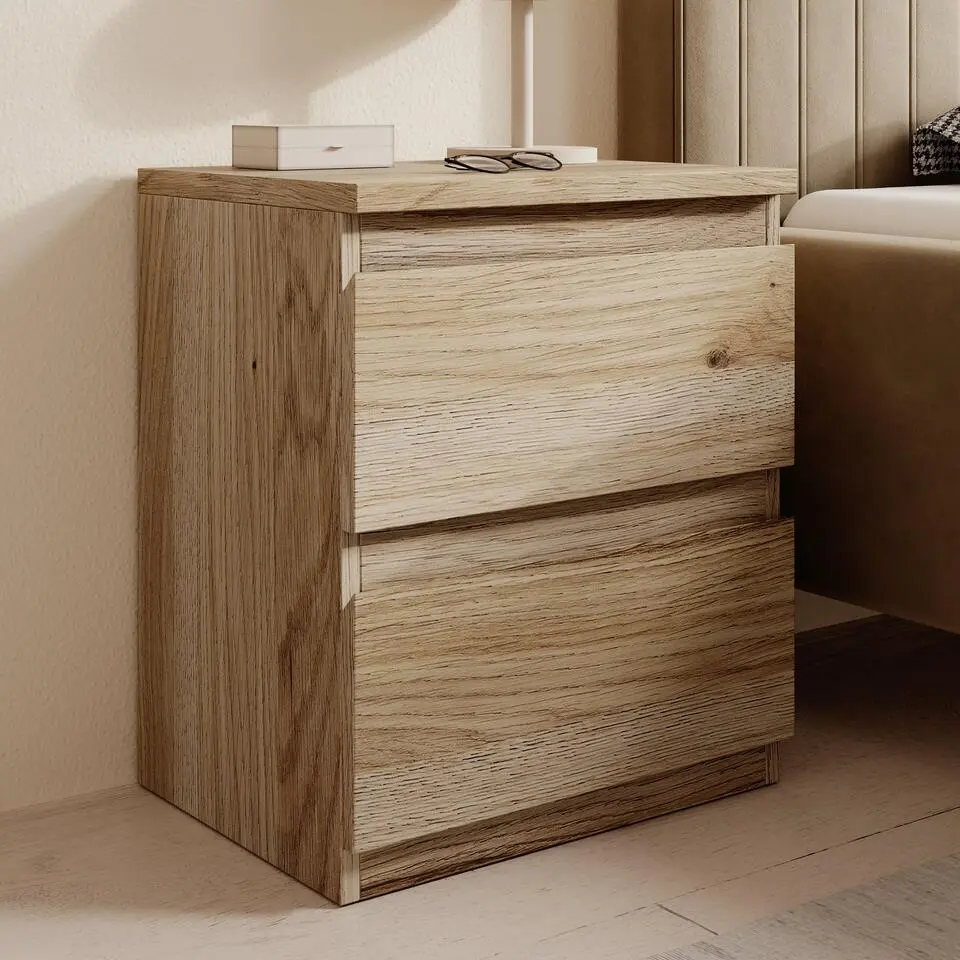 Meubella - Eskar - Nachtkastje - Eikenpatroon - 42x32x49 cm