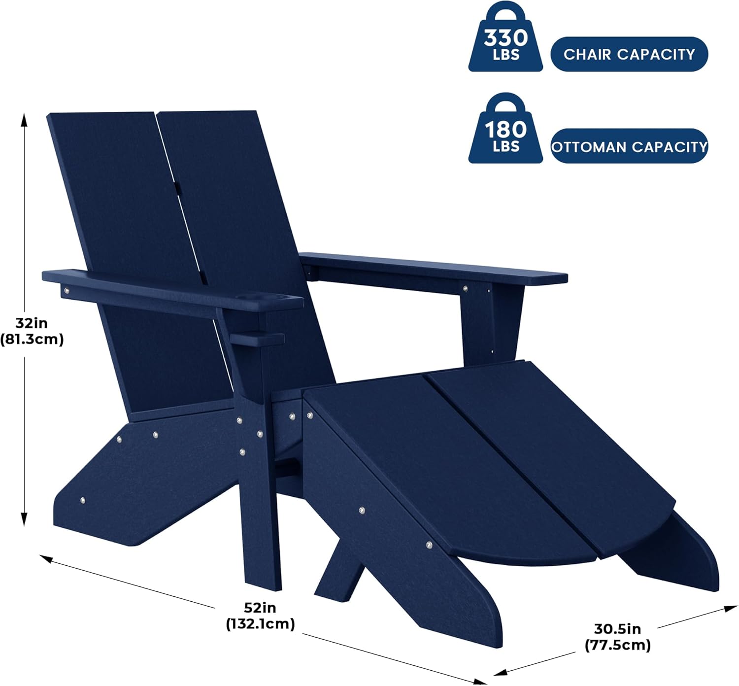 Costaelm Fire Pit Chairs, Outdoor Chair HDPE Adirondack Chair, Modern Patio Porch Chair, Front Porch Backyard Deck Outside Chairs (Set of 2), Navy Blue