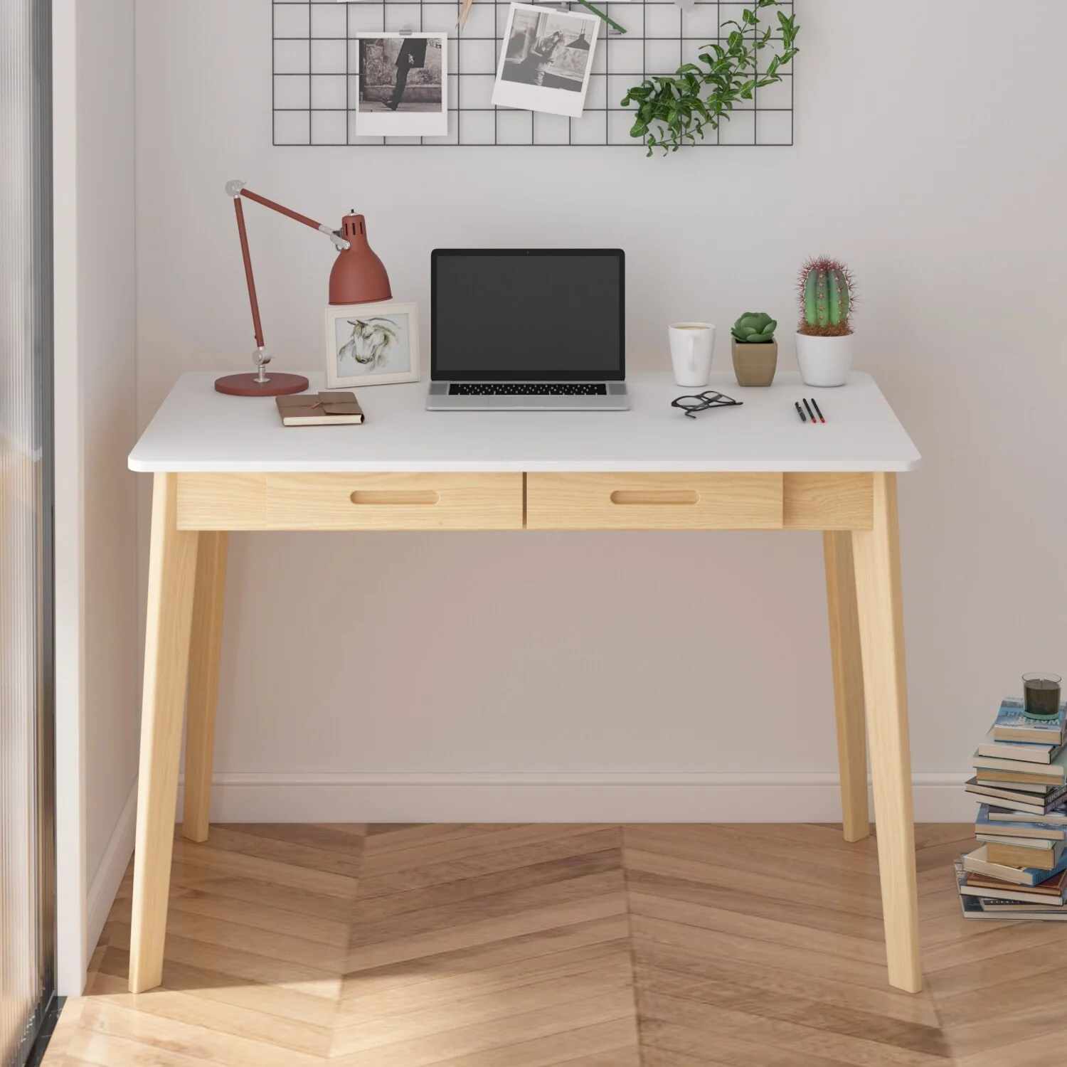 39.4W Classic Home Office Desk, Writing Desk With Drawers