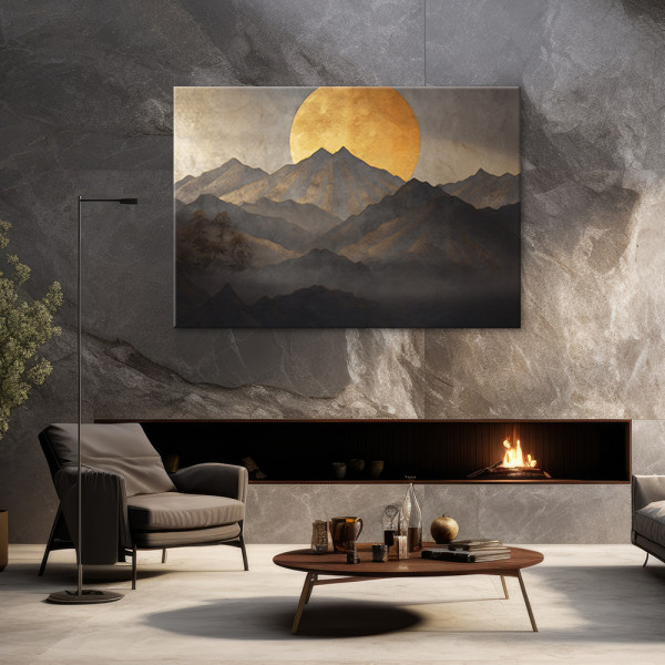 Feeby Obraz boho - Złote słońce i góry 60x40
