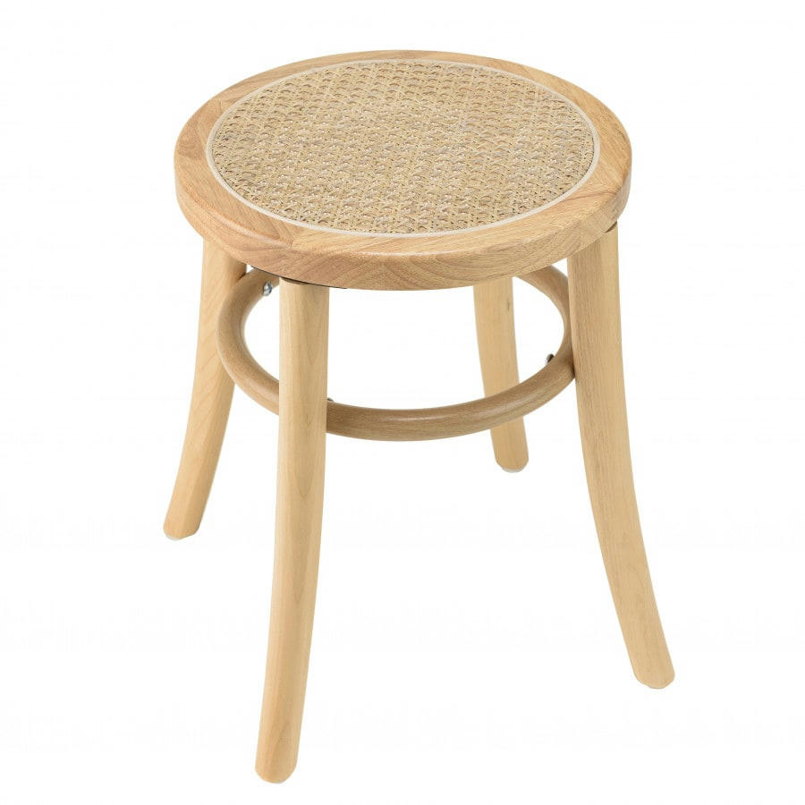 ALBANE - Tabouret en bois d’Hévéa, assise en rotin naturel