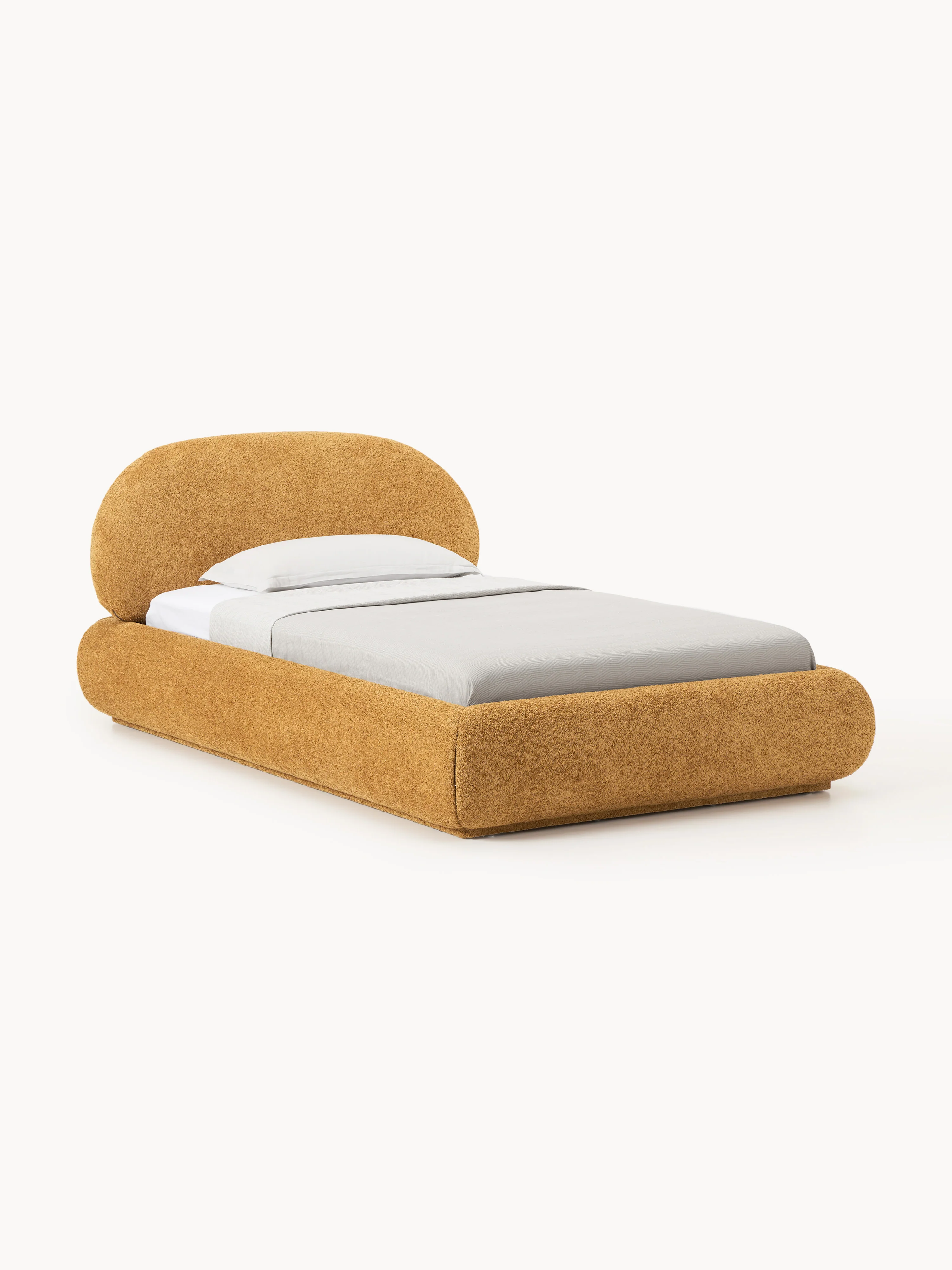 Einzelbett Alba aus Teddy-Bouclé mit Stauraum
