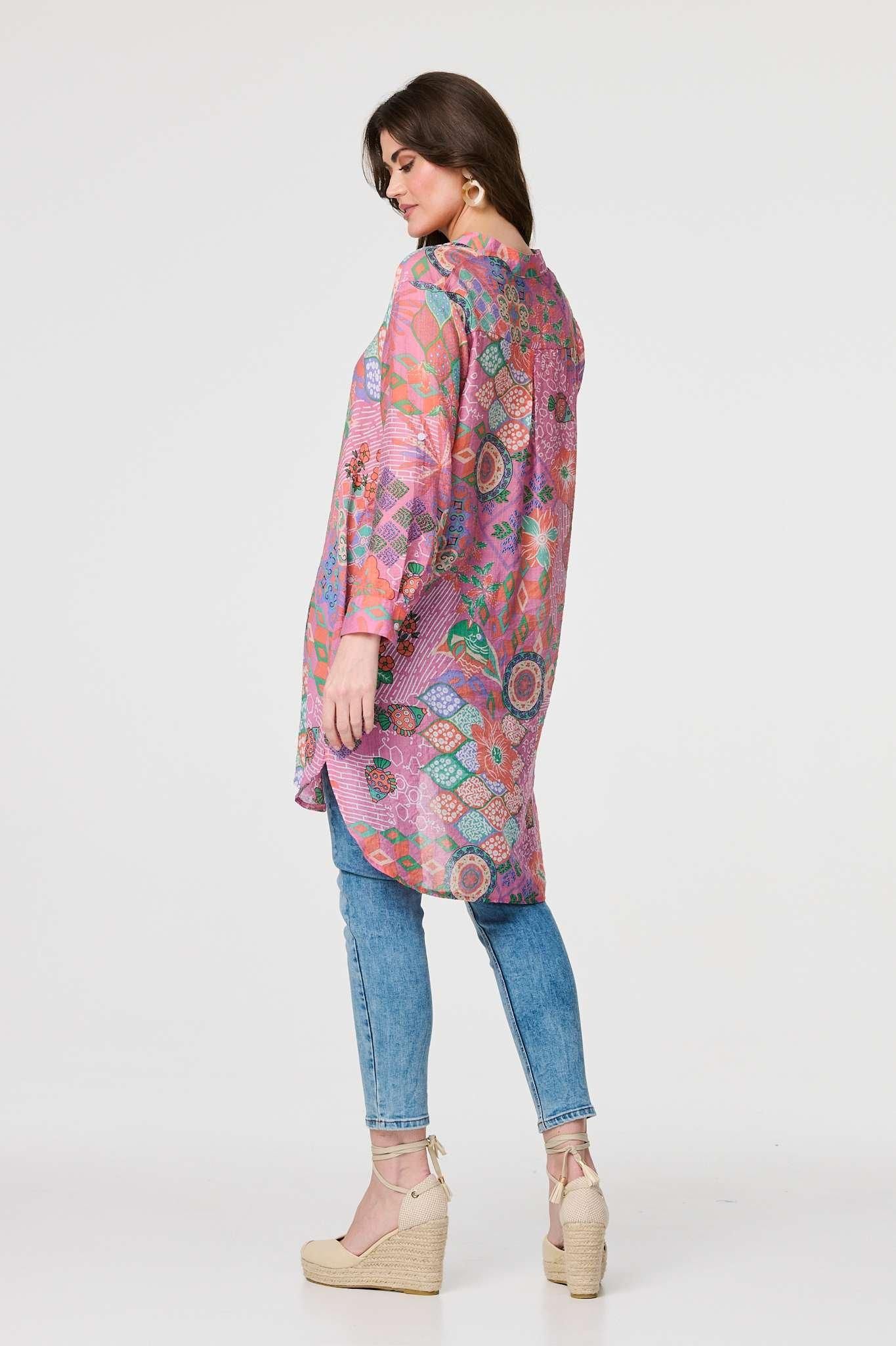 Izabel London Printed Semi Sheer Longline Blouse