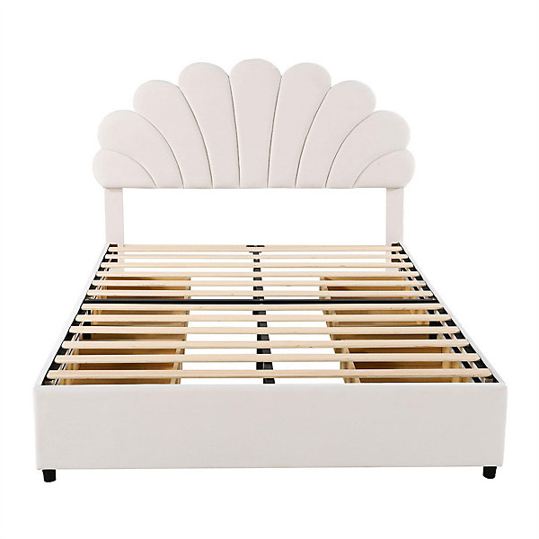 Lit adulte lit 140x200 cm lit rembourré lit cadre à lamelles lit 4 compartiments de rangement lit double velours beige