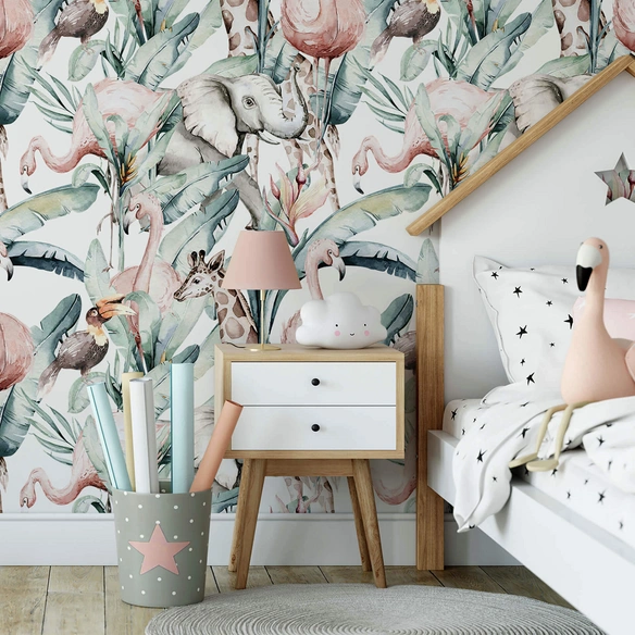 Vliestapete »Kinder Vliestapete«, Safari Elefant Giraffe, mehrfarbig, matt