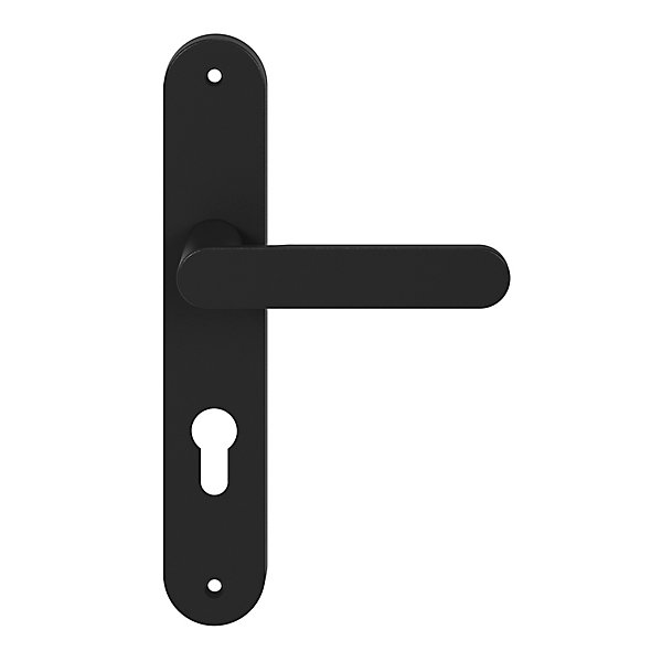 Ensemble poignée sur plaque rond GoodHome Minzh effet nickel noir L.120mm x l.40mm entraxe 195mm