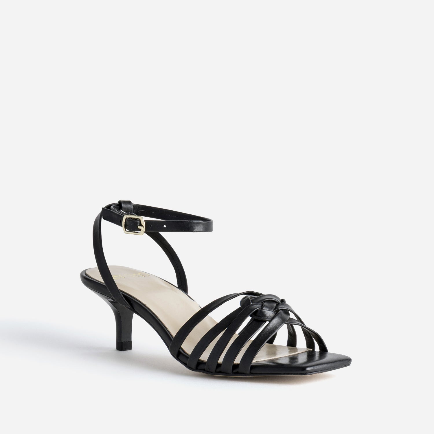 Sandale noire cuir kitten-heel