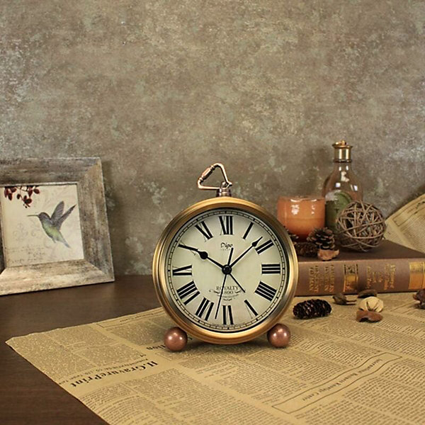 Horloge de bureau dorée, à piles, mouvement à quartz silencieux, parfaite pour la chambre (romaine)