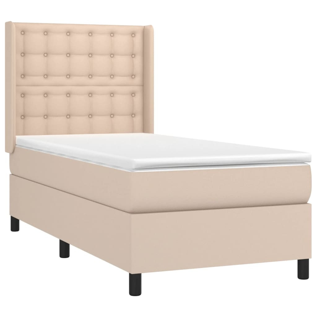 Łóżko kontynentalne materac i LED cappuccino ekoskóra 90x190
