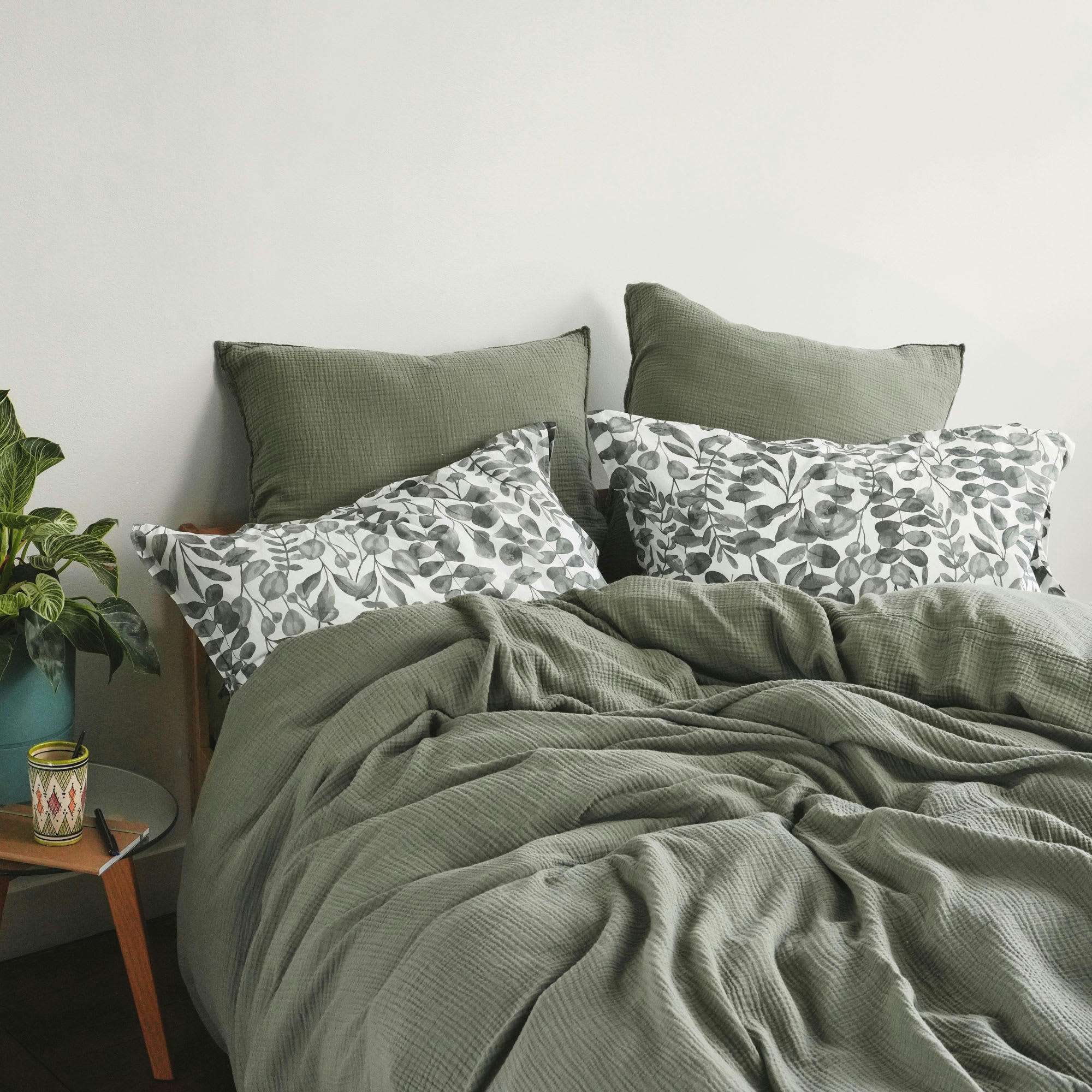 SIMPLEMENT GAUFRÉ - Housse de couette en gaze de coton 240x220cm Kaki