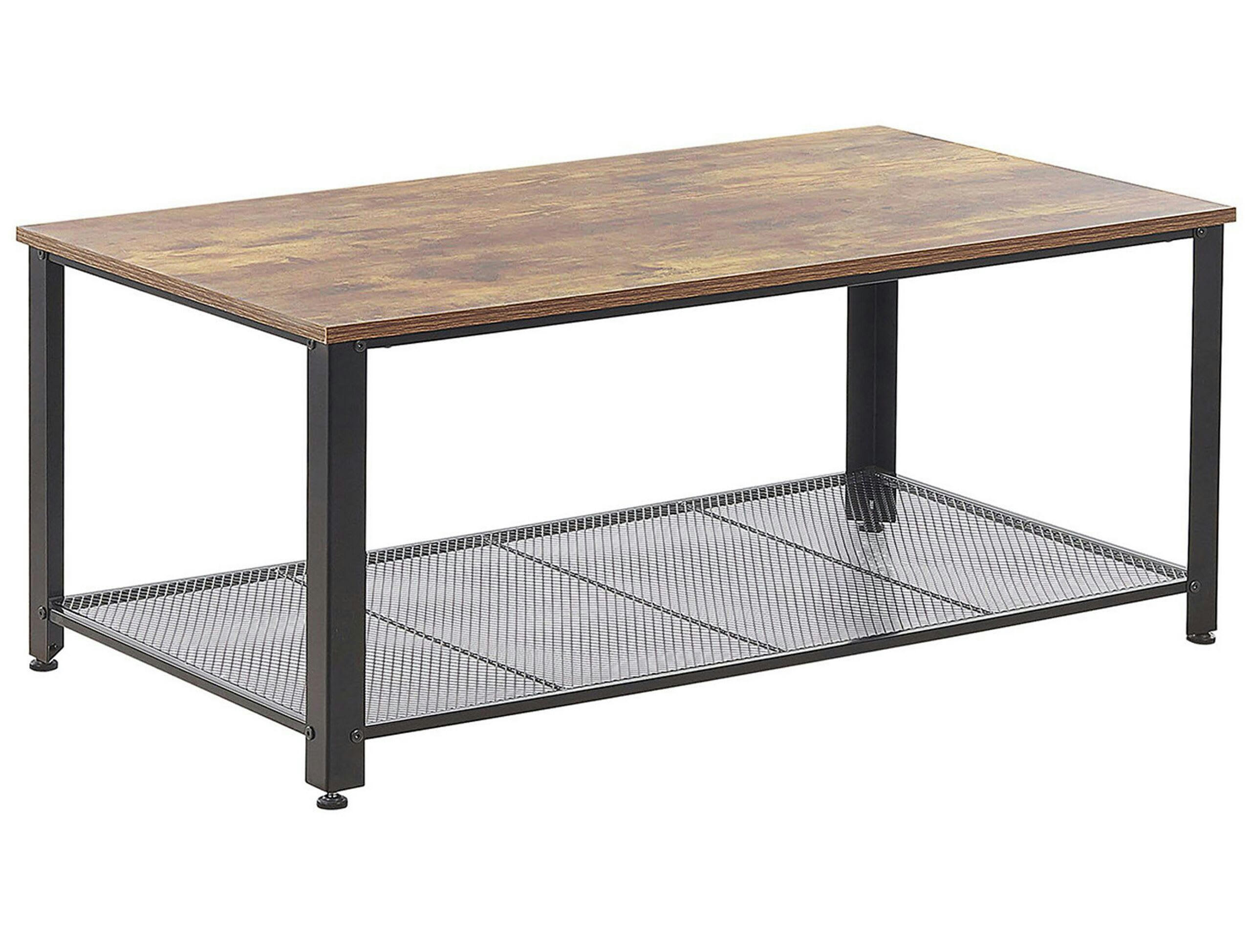 ASTON - Table basse bois foncé et noire plateau effet bois foncé vieilli
