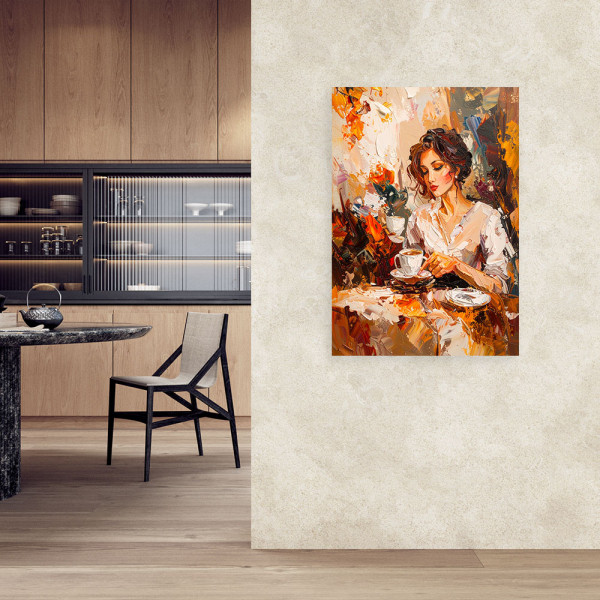 Obraz do salonu sypialni restauracji, Kobieta pijąca kawe imitacja 20x30